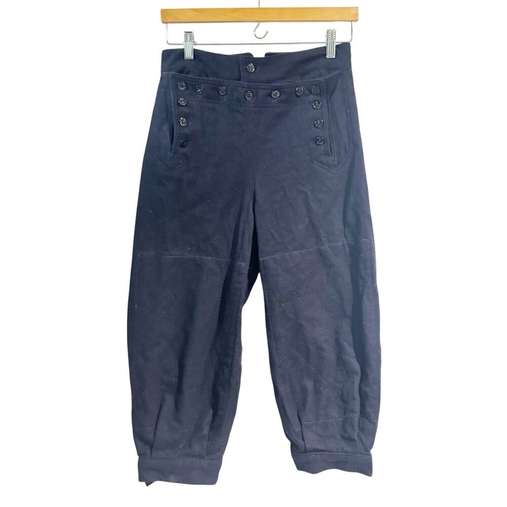 Vintage US Navy Sailor Pants Mens 28x20 Navy Blue Wool Cropped Button Fly Panel